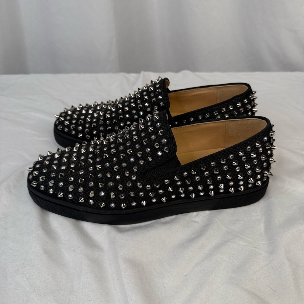 Christian Louboutin Black/Crystal Sv Version Roller 1c1s Flat Shoes - Picture 5 of 11